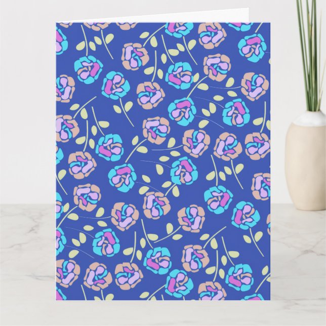 Blaues und lila Blumenmuster Karte (Vorderseite)