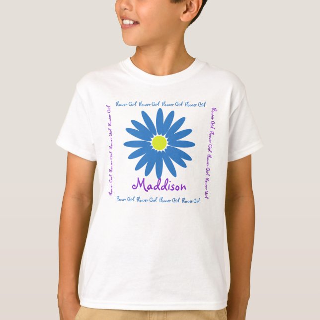 Blaues und Lila Daisy Flower Girl T-Shirt (Vorderseite)