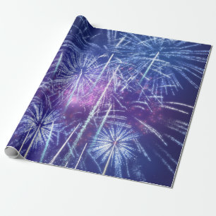 blaues und lila Feuerwerk Geschenkpapier