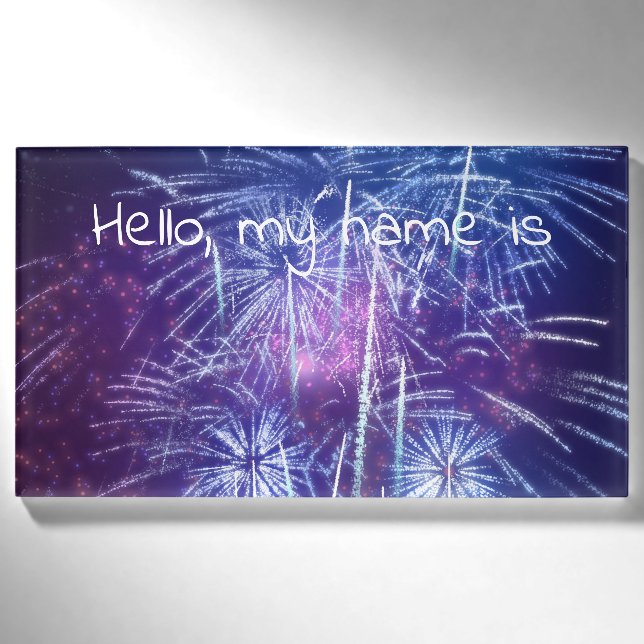 blaues und lila Feuerwerk Namenschild (Vorderseite)