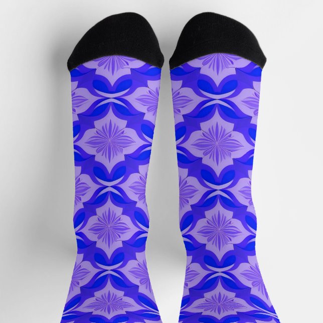 Blaues und Lila geometrisches Muster Socken (Oben)