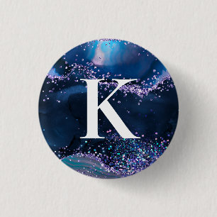 Blaues und lila glänzendes Achatmuster Initial Button