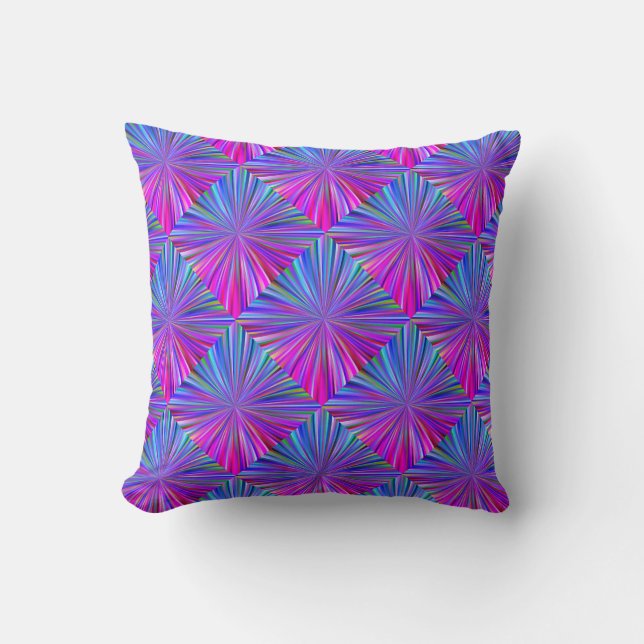 Blaues und Lila Kaleidoskop Muster Boho Kissen (Vorderseite)