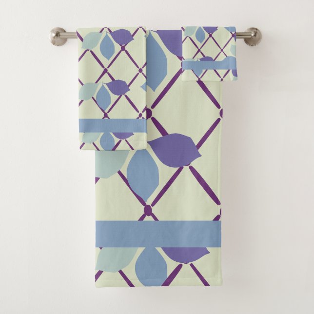 Blaues und Lila Leaf Badhandtuch Set (Insitu)