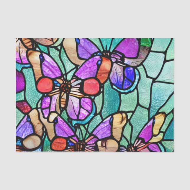 Blaues und Lila Schmetterlingsglas Seidenpapier (Vorderseite)
