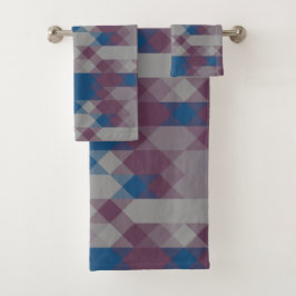 blaues und mauves geometrisches Muster Badhandtuch Set