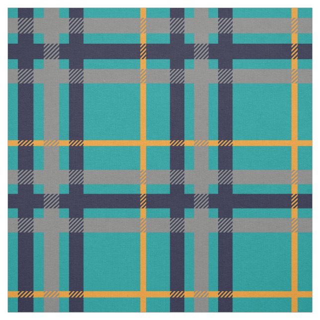 Blaues und orange kariertes Gewebe Stoff (Muster)