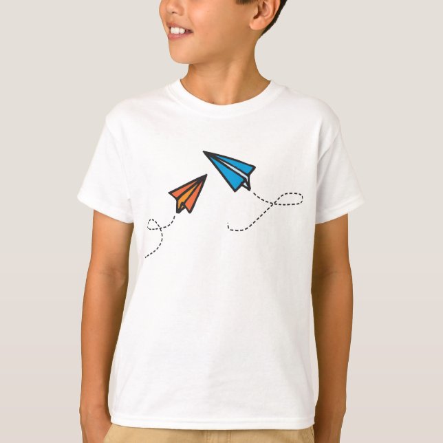 Blaues und orange Paperplanes T-Shirt (Vorderseite)