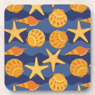 Blaues und orange Seashell-Muster Getränkeuntersetzer