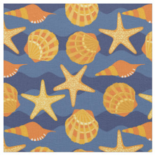 Blaues und orange Seashell-Muster Stoff