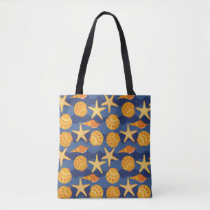 Blaues und orange Seashell-Muster Tasche