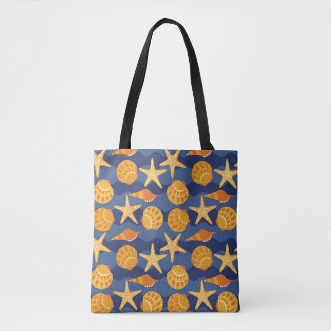 Blaues und orange Seashell-Muster Tasche (Vorderseite)