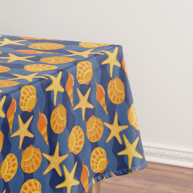 Blaues und orange Seashell-Muster Tischdecke (Beispiel)