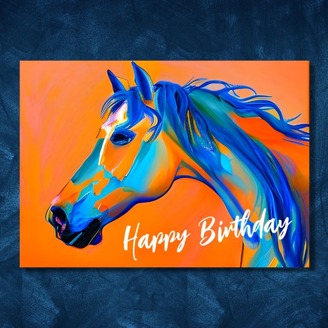 Blaues und orangefarbenes Abstraktes Pferd zum Geb Karte (Blue and Orange Abstract Horse Happy Birthday Card)