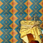 Blaues und orangefarbenes geometrisches Mosaikmust Fliese<br><div class="desc">Modernes abstraktes Dekorfliesen mit geometrischen Mustern in Blau- und Orangetönen.</div>