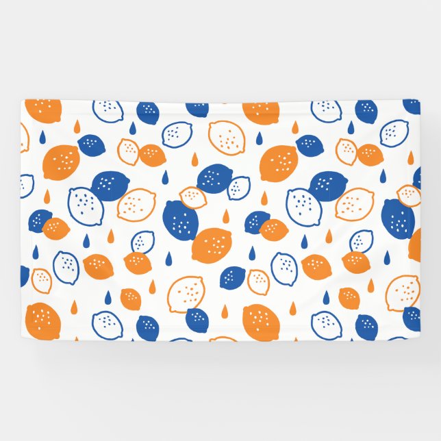 Blaues und orangefarbenes Lemon-Muster, spielerisc Banner (Horizontal)