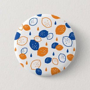 Blaues und orangefarbenes Lemon-Muster, spielerisc Button