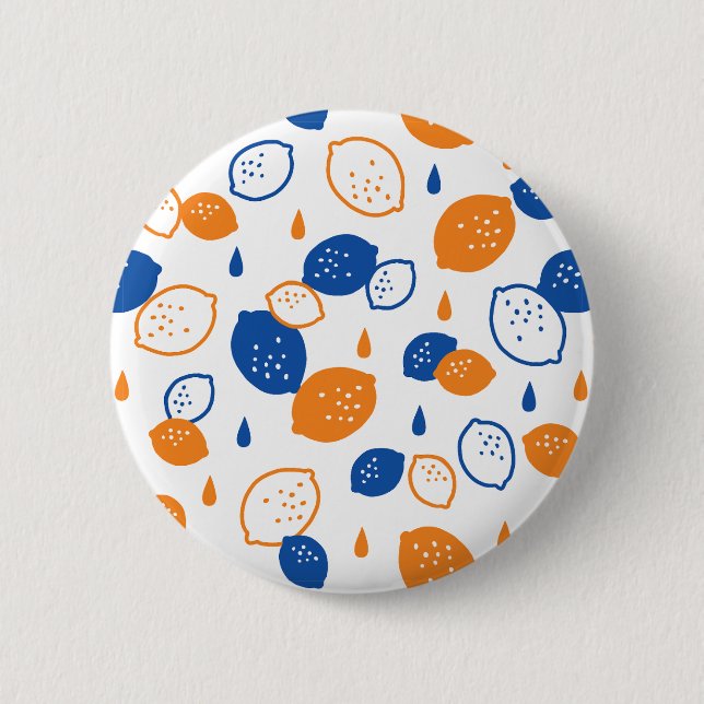 Blaues und orangefarbenes Lemon-Muster, spielerisc Button (Vorderseite)