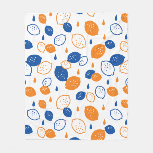 Blaues und orangefarbenes Lemon-Muster, spielerisc Fleecedecke