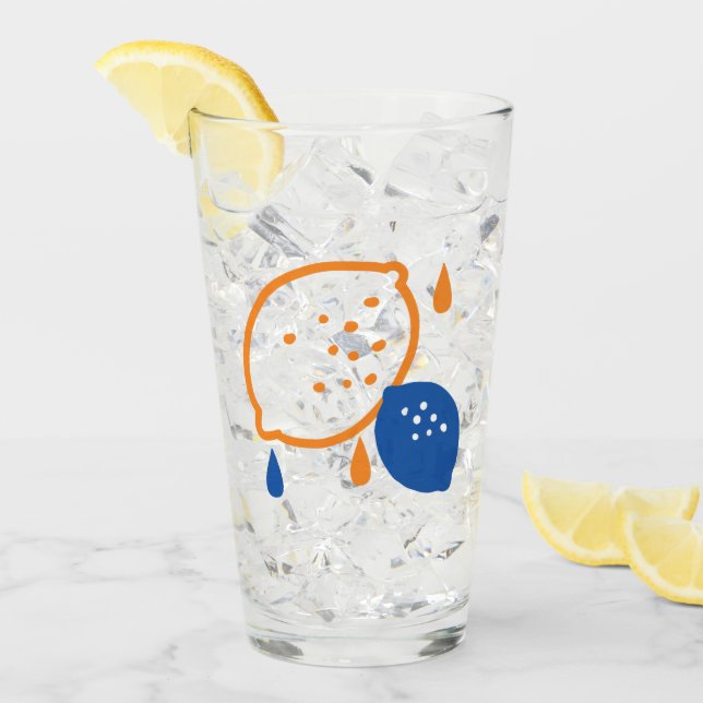 Blaues und orangefarbenes Lemon-Muster, spielerisc Glas (Vorderseite Ice)