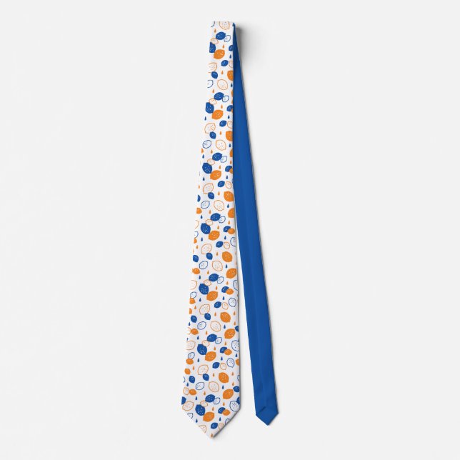 Blaues und orangefarbenes Lemon-Muster, spielerisc Krawatte (Vorderseite)