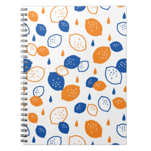 Blaues und orangefarbenes Lemon-Muster, spielerisc Notizblock