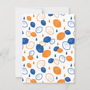Blaues und orangefarbenes Lemon-Muster, spielerisc Postkarte