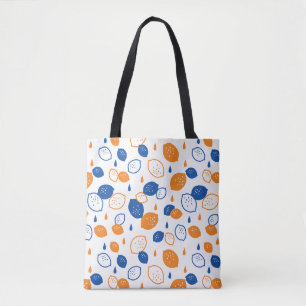 Blaues und orangefarbenes Lemon-Muster, spielerisc Tasche