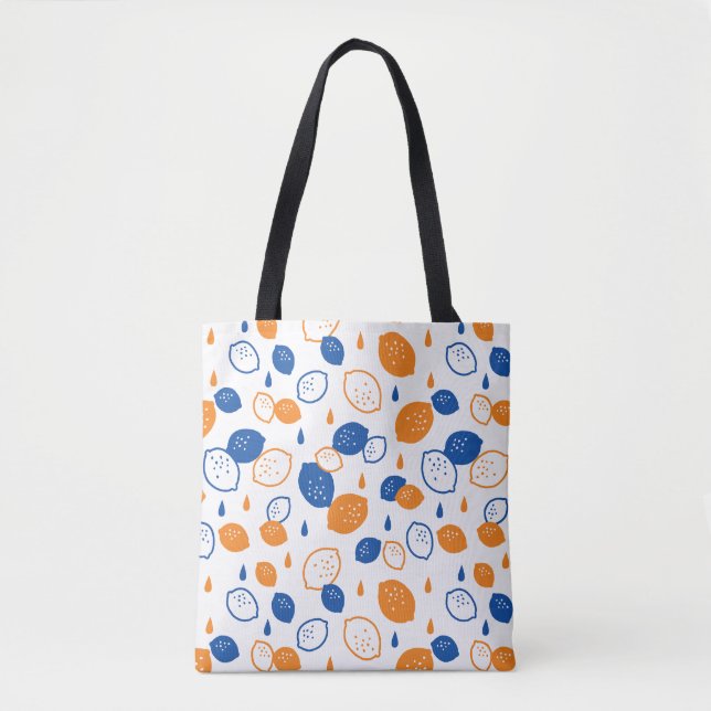 Blaues und orangefarbenes Lemon-Muster, spielerisc Tasche (Vorderseite)