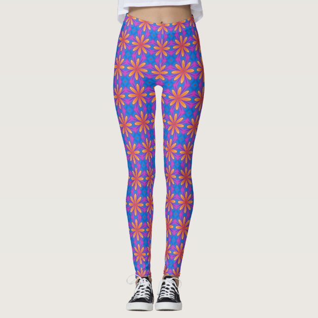 Blaues und orangefarbenes Mandala-Muster - 8.30.22 Leggings (Vorderseite)