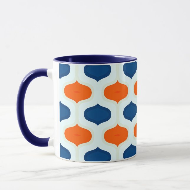 Blaues und orangefarbenes Mod-Revival-Muster Tasse (Links)