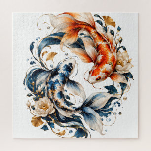 Blaues und oranges Koi-Fisch-Jigsaw-Puzzle