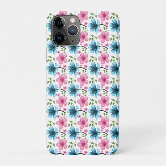 Blaues und rosa Blumenmuster  Case-Mate iPhone Hülle (Rückseite)