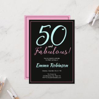 Blaues und rosa "Fünfzig und fantastisch" 50. Gebu Einladung