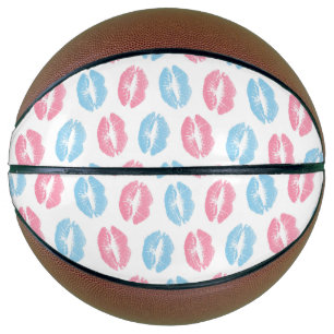 Blaues und rosa Lippenmuster, Lippenstift, Kuss Basketball