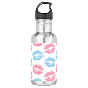 Blaues und rosa Lippenmuster, Lippenstift, Kuss Edelstahlflasche