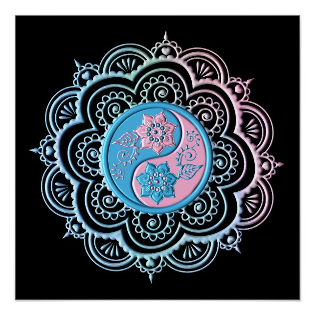 Blaues und rosa Mandala Poster (Vorderseite)