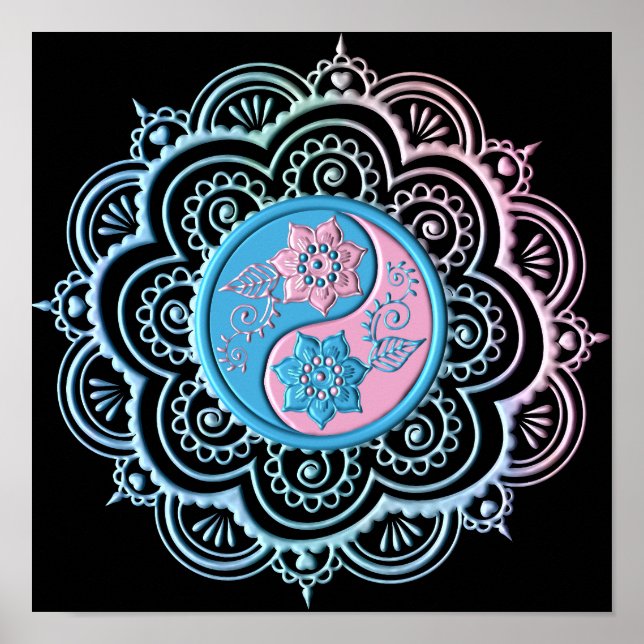 Blaues und rosa Mandala Poster (Vorne)
