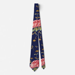 Blaues und rosa retroflorales Design Krawatte