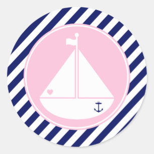 Blaues und rosa Segelboot Runder Aufkleber
