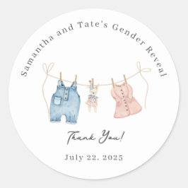 Blaues und rosa Wasserfarbengeschlecht offenbart A Runder Aufkleber