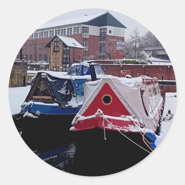 Blaues und rotes Boot Runder Aufkleber (Vorderseite)