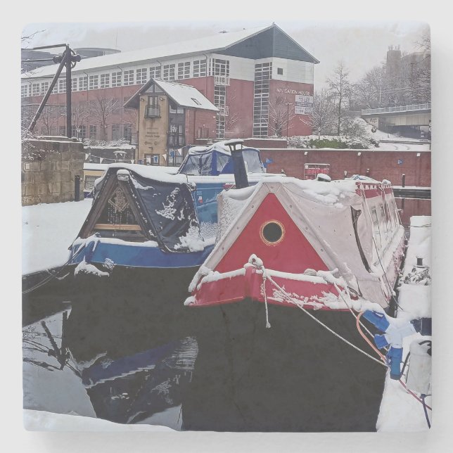 Blaues und rotes Boot Steinuntersetzer (Vorderseite)