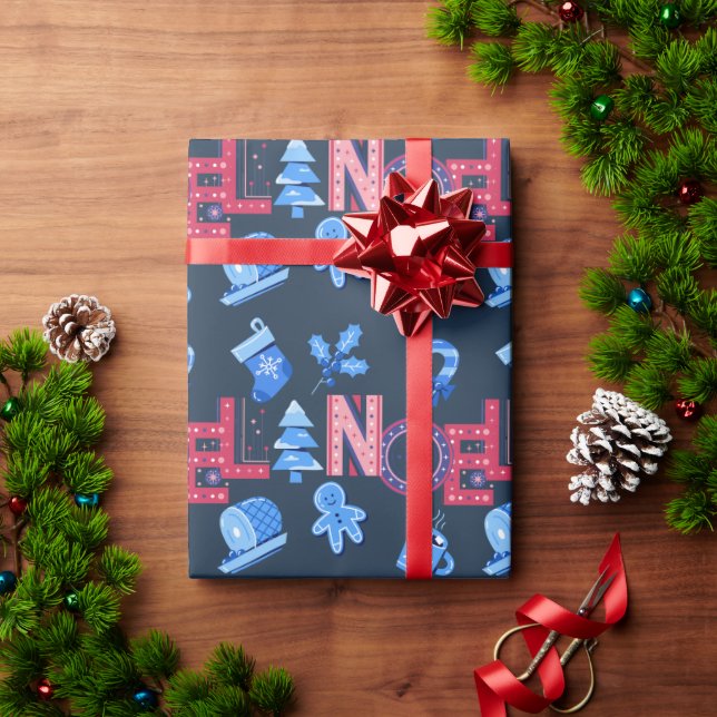 Blaues und rotes festliches Weihnachten Weihnachte Geschenkpapier (Feiertagsgeschenk)