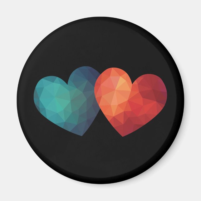 Blaues und rotes Herzpaar, modernes Design Magnet (Vorne)