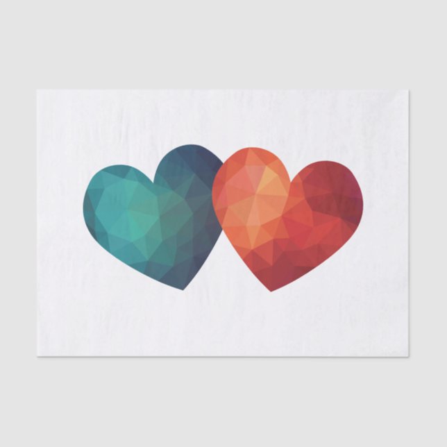 Blaues und rotes Herzpaar, modernes Design Seidenpapier (Vorderseite)