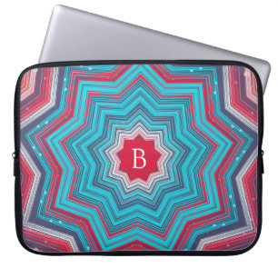 Blaues und rotes Mandala-Rosettenmuster-Monogramm Laptopschutzhülle
