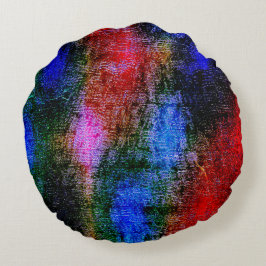 Blaues und rotes Material mit Ölfarbe Rundes Kissen