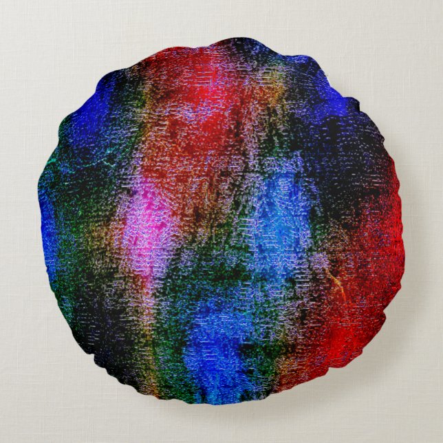 Blaues und rotes Material mit Ölfarbe Rundes Kissen (Rückseite)