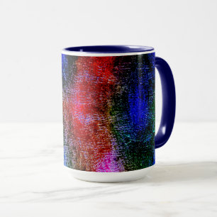 Blaues und rotes Material mit Ölfarbe Tasse